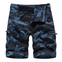 (Camouflage Blue 2, 36) Mens Cotton Camouflage Cargo Shorts Combat Pants Pockets Summer Casual Work