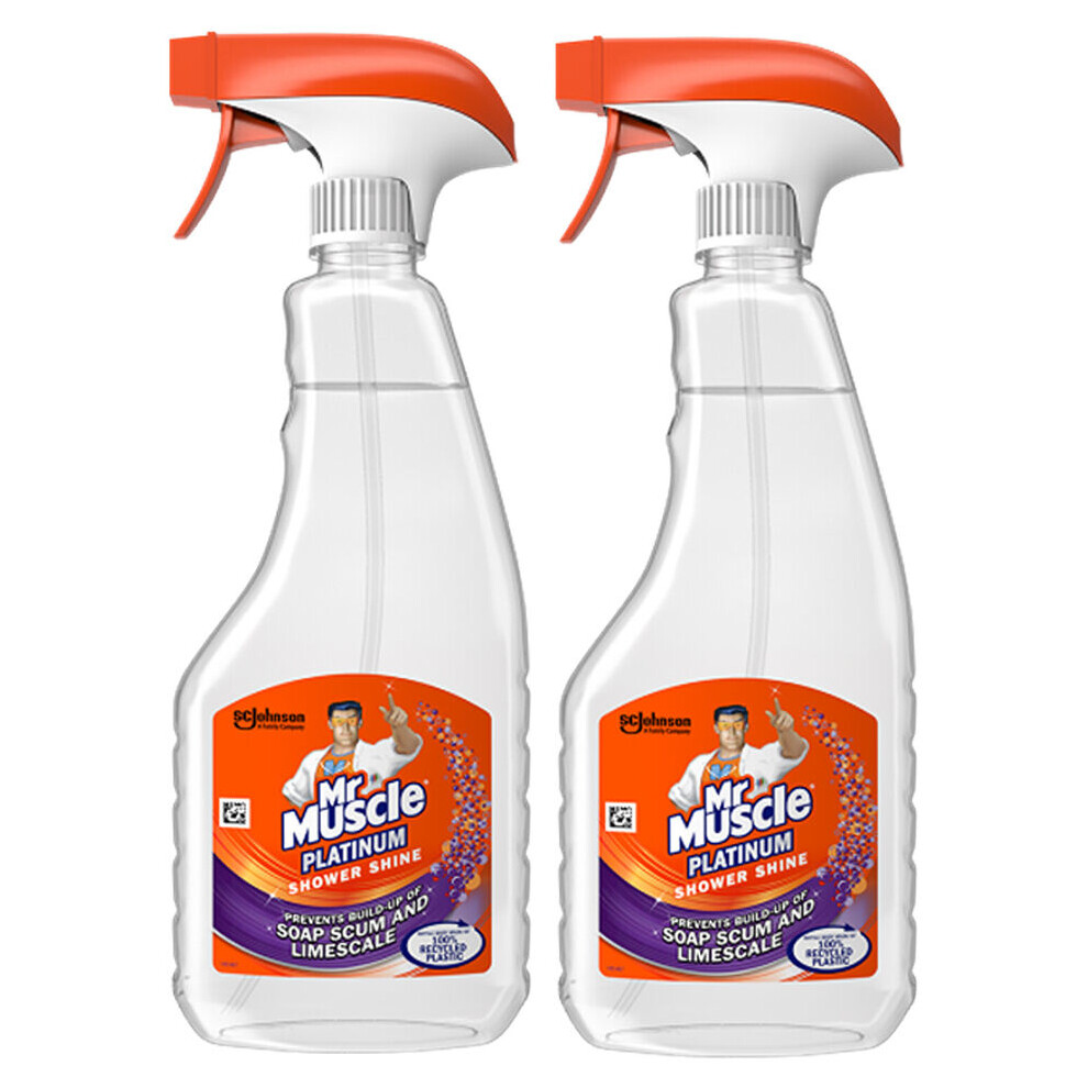 2 x Mr Muscle Platinum Shower Shine Limescale Spray - 500ml