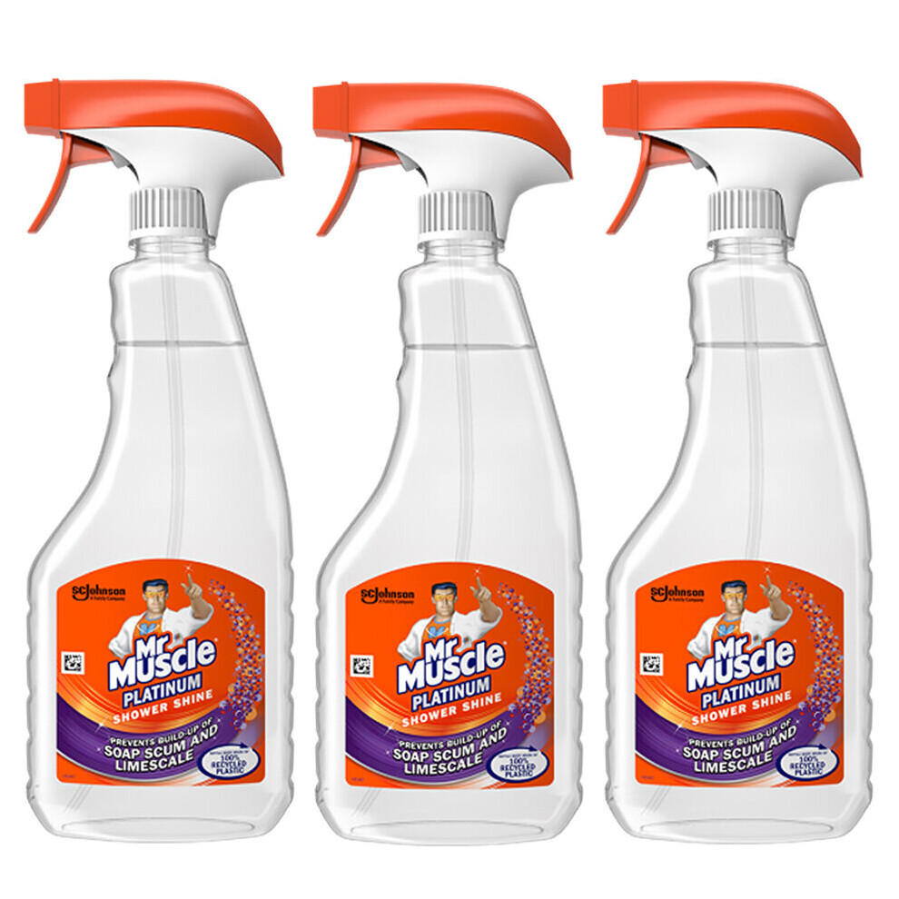 3 x Mr Muscle Platinum Shower Shine Limescale Spray - 500ml