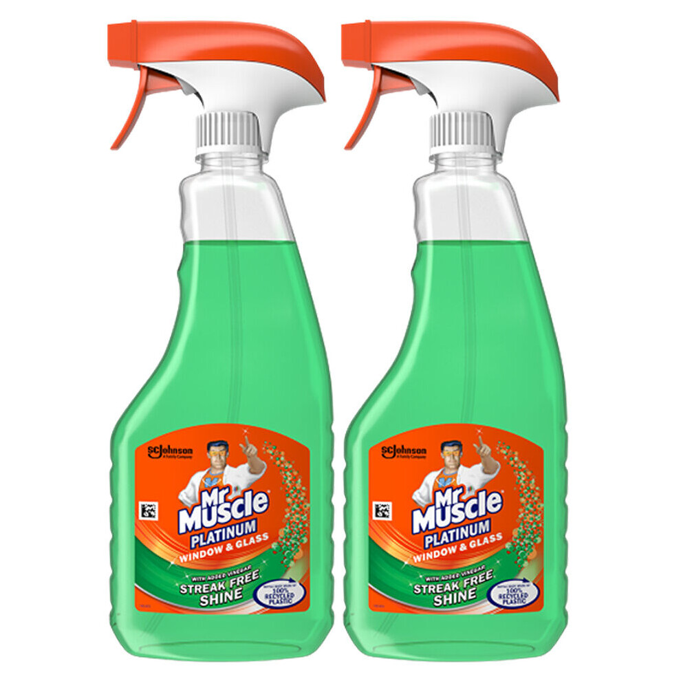 2 x Mr Muscle Platinum Window & Glass Spray - 500ml