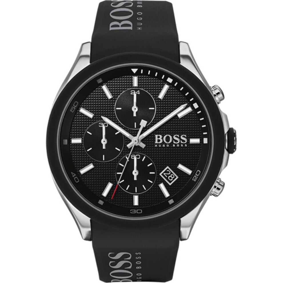 (Black) Hugo Boss 1513716 Velocity Men's Watch Chronograph Black Silicone Strap