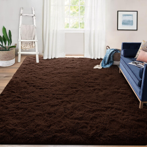 Fluffy Shaggy Rugs Living Room Carpet Brown Rug