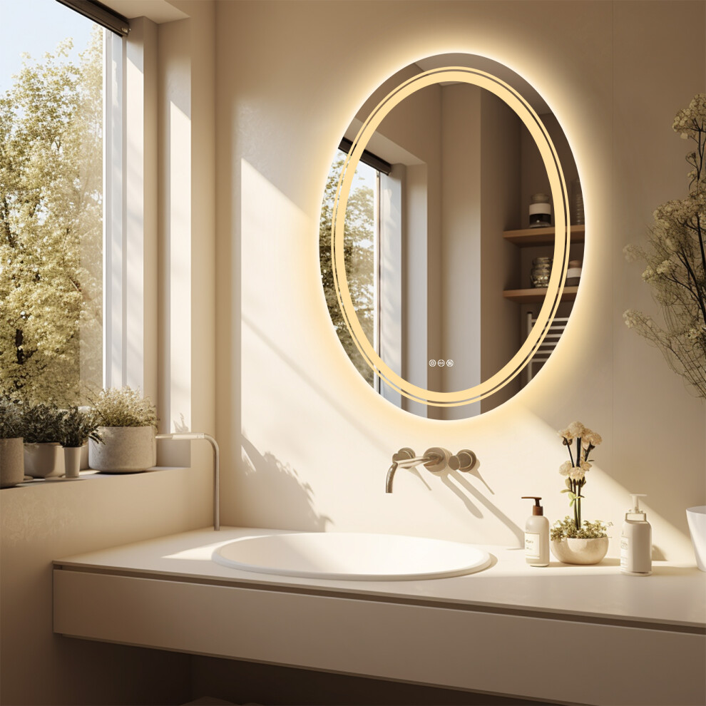 700x500mm Oval LED Backlit Mirror Dimmable Bathroom Mirror Demister