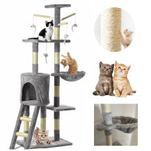 Cat Tree Scratching Post Activity Centre Cats Climbing Tower 140cm with Heavy Duty Sisal Cozy Condo for Indoor Cats Play and Rest Grey