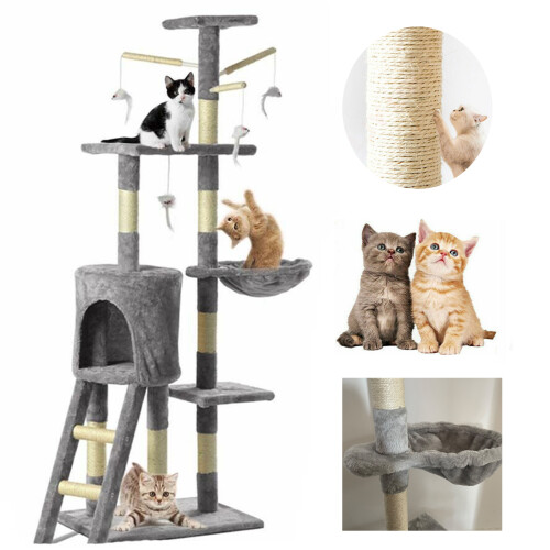 Cat Tree Scratching Post Activity Centre Cats Climbing Tower 140cm with Heavy Duty Sisal Cozy Condo for Indoor Cats Play and Rest Grey