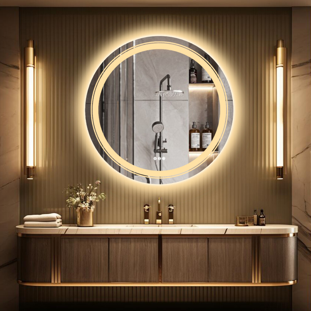 24 inch Round  Backlit Led Wall Bathroom Mirror Anti-Fog Demister