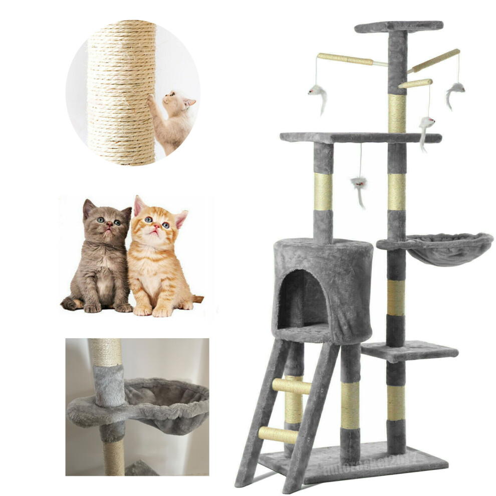 Kitten Tree Cat Scratch Posts Cats Scratching Post 140cm with Cat Room Condo Activity Centre for Playing Climbing Hanging