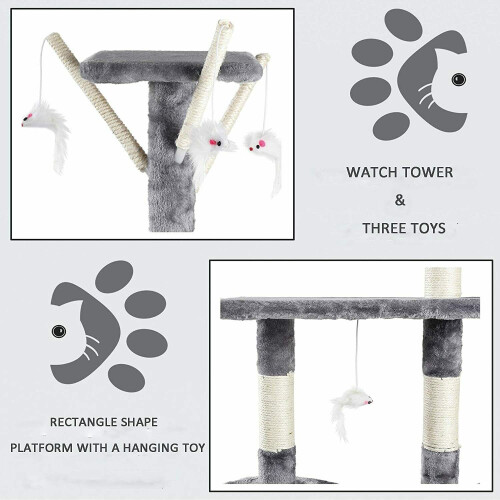 Kitten Tree Cat Scratch Posts Cats Scratching Post 140cm with Cat Room Condo Activity Centre for Playing Climbing Hanging 2