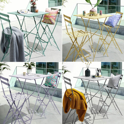 URBN Living 2 Folding Metal Chairs & Table Bistro Bar Patio Breakfast Furniture Set