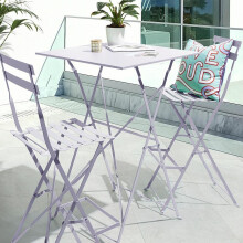 (Lilac) 2 Folding Metal Chairs & Table Bistro Bar Patio Breakfast Furniture Set