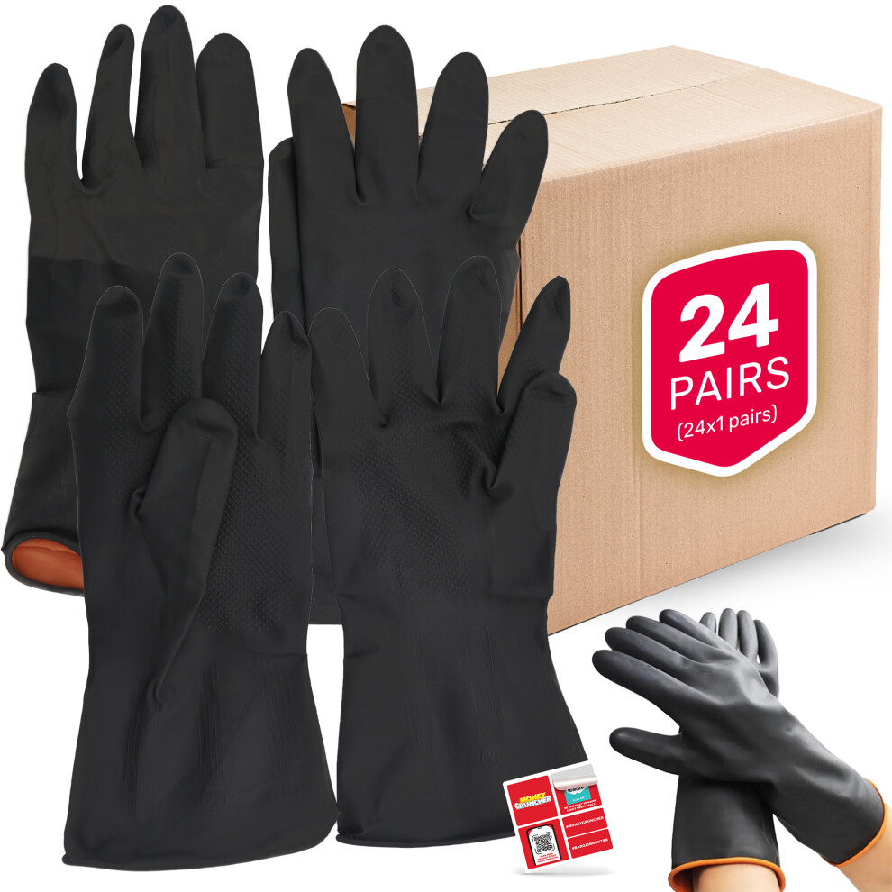 SOL 24 Pairs Large Black Industrial Gloves Heavy Duty Rubber + Sticker