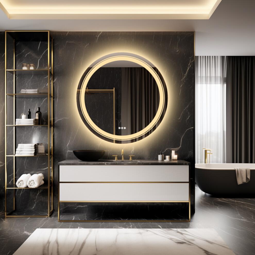 800x800mm Round Led Illuminated Bathroom Mirror Backlit Light Demister