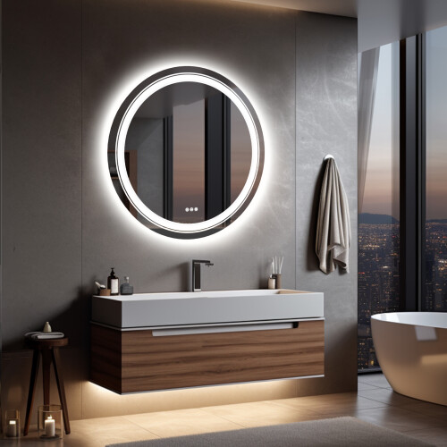 800x800mm Round Led Illuminated Bathroom Mirror Backlit Light Demister 1