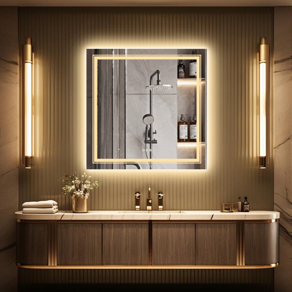 800x800mm Square Led Backlit Light Bathroom Mirror Dimmable Anti-fog