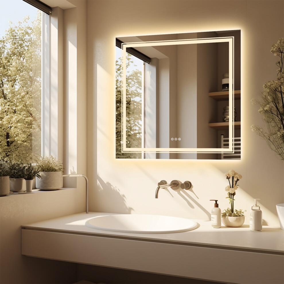 Luvodi 900 * 900Mm Square Wall Anti-Fog Dimmable Backlit Led Bathroom Mirror