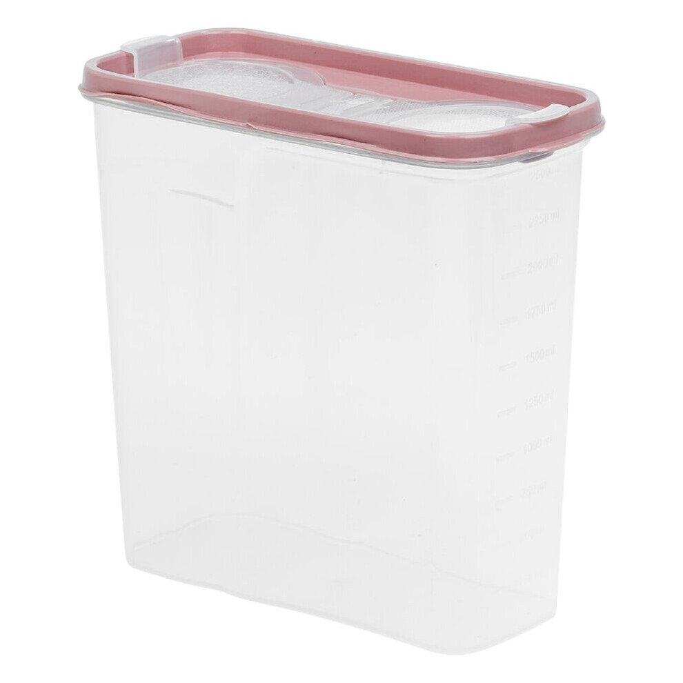 (Pink, 2.5L) 2/2.5/3.25L Plastic Food Storage Cereal Container Dispenser Airtight Click Lid