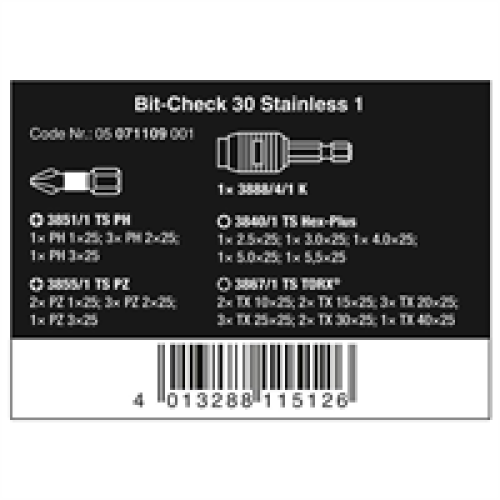 Wera Wera Bit-Check 30 Stainless 1 Bit Set With Rapidaptor Universal Holder 1