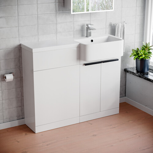 NES Home Nes Home Right Hand Basin Vanity Unit with Black Handles & WC Unit
