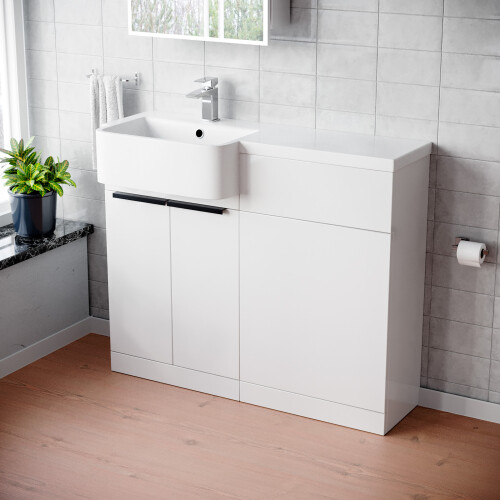 NES Home Nes Home Left Hand Basin Vanity Unit with Black Handles & WC Unit