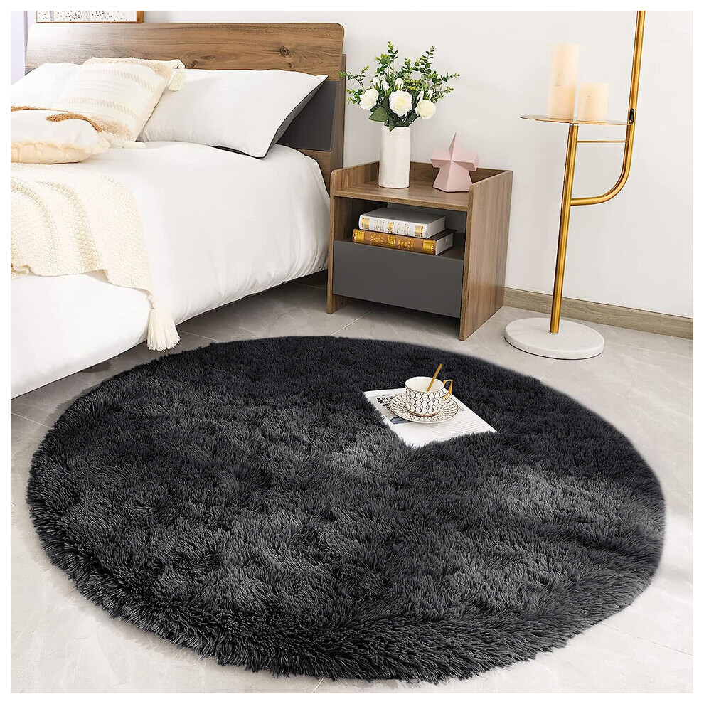 (Black) CIRCLE ROUND SHAGGY RUGS FLUFFY 120x120 CM
