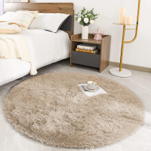 (Beige) CIRCLE ROUND SHAGGY RUGS FLUFFY 120x120 CM