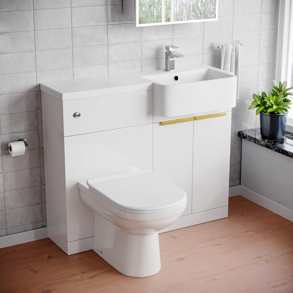 Nes Home Rh Basin Vanity Unit Brushed Brass Handles, Wc Unit & Toilet
