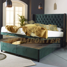 (Single (with Mattress), Emerald Green Plush) Divan Ottoman Bed Winged Back Plush Velvet 54" Headboard