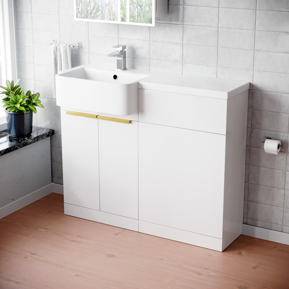 Nes Home Left Hand Basin Vanity Unit Brushed Brass Handles & Wc Unit