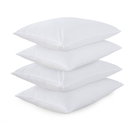 Pack of 4  100% Cotton, Anti allergenic pillow protectors with Zip Color White Standard Size 74x48 cm