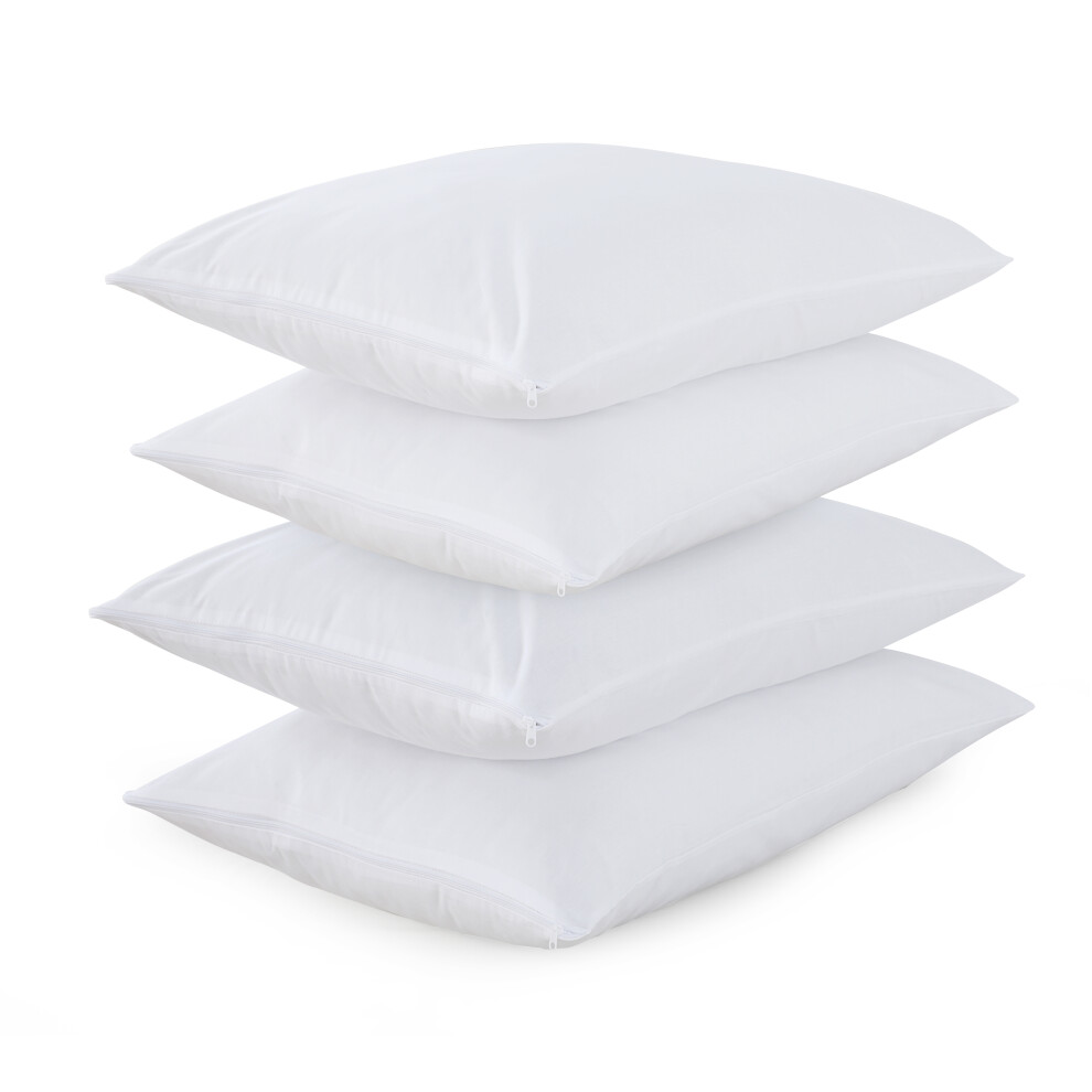 Pack of 4  100% Cotton, Anti allergenic pillow protectors with Zip Color White Standard Size 74x48 cm