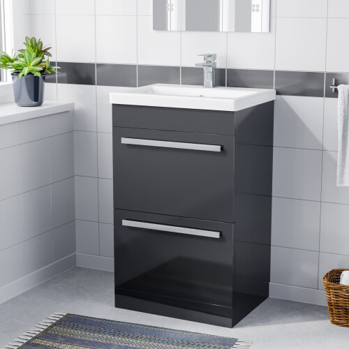 NES Home Nes Home 500mm Floorstanding 2 Drawer Vanity Basin Unit Anthracite