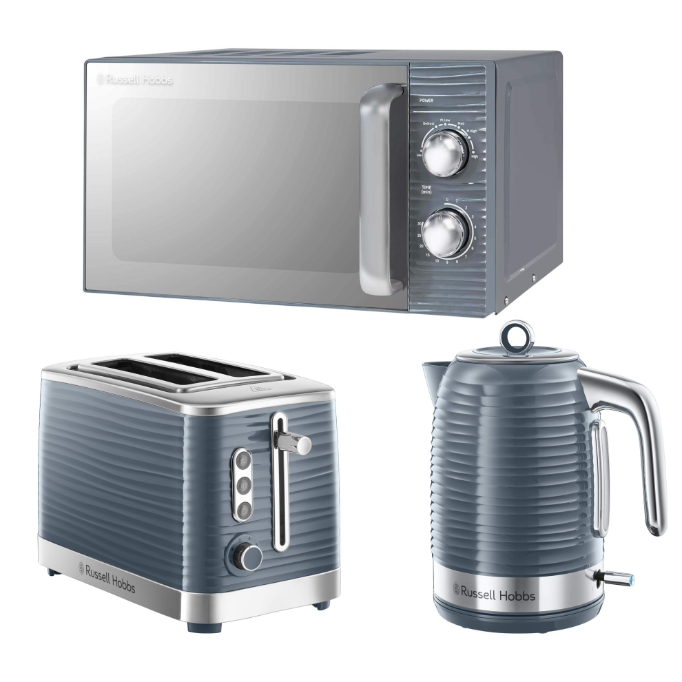 Russell Hobbs Inspire Grey Jug Kettle, 2 Slice Toaster & Microwave Set