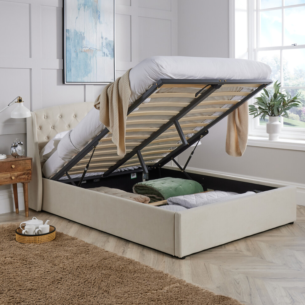 (King) Home Source Tahoe End Gas Lift Ottoman Storage Bed