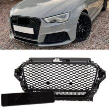 Audi A3 S3 2012-2016 Front Main Grille Gloss Black Honeycomb RS3 Quatrro Look Badgeless