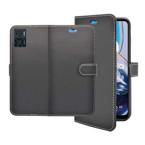 (Black) For Motorola E22 Wallet Flip PU Leather Stand Pouch Case 2