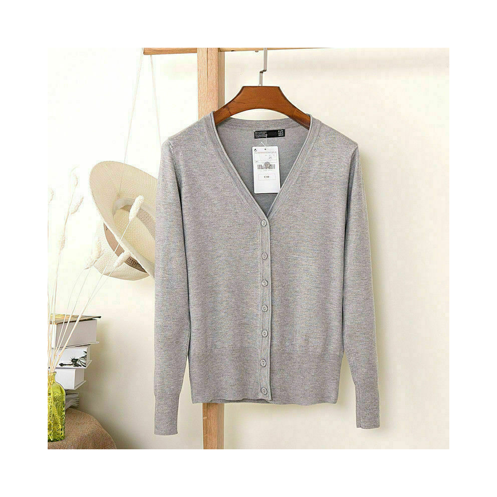 (Light Gray, L/UK12) Womens Cardigan Long Sleeve Ladies Knitted Top Outwear Cardigans Plus Size 8-24.