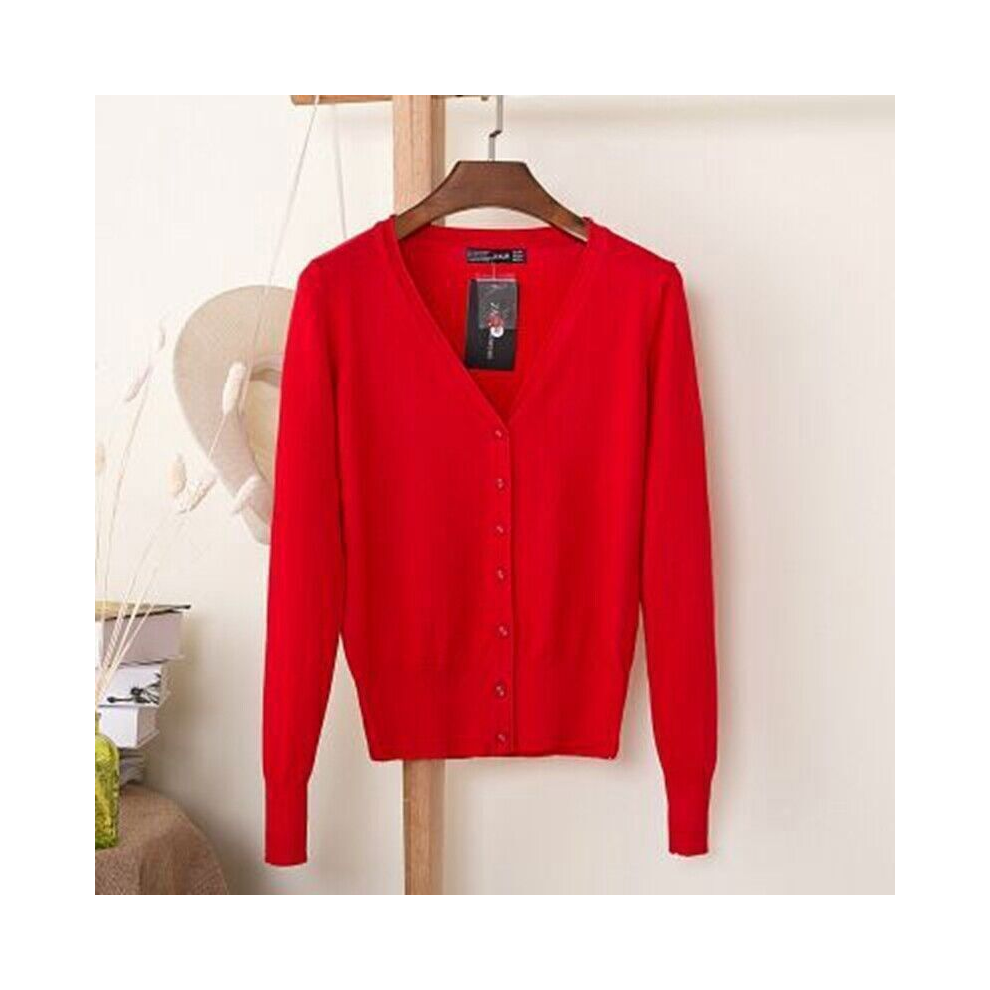 (Red, M/UK10) Womens Cardigan Long Sleeve Ladies Knitted Top Outwear Cardigans Plus Size 8-24.