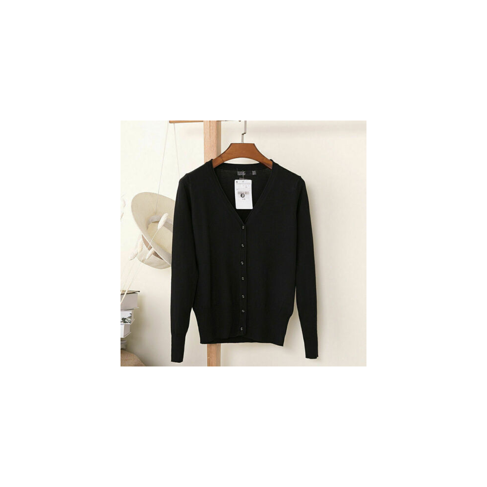 (Black, M/UK10) Womens Cardigan Long Sleeve Ladies Knitted Top Outwear Cardigans Plus Size 8-24.