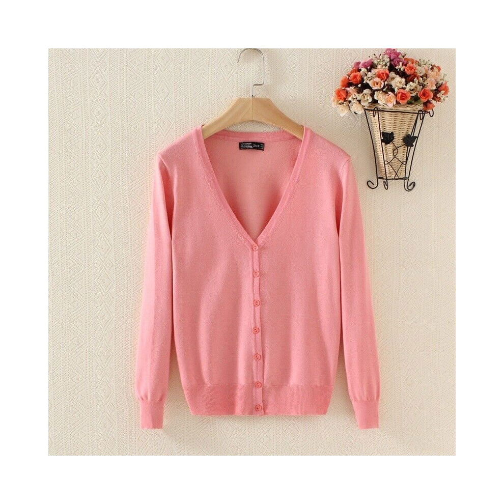 (Pink, 6XL/UK22/24) Womens Cardigan Long Sleeve Ladies Knitted Top Outwear Cardigans Plus Size 8-24.