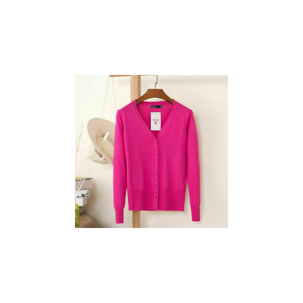 (Hot Pink, 6XL/UK22/24) Womens Cardigan Long Sleeve Ladies Knitted Top Outwear Cardigans Plus Size 8-24.