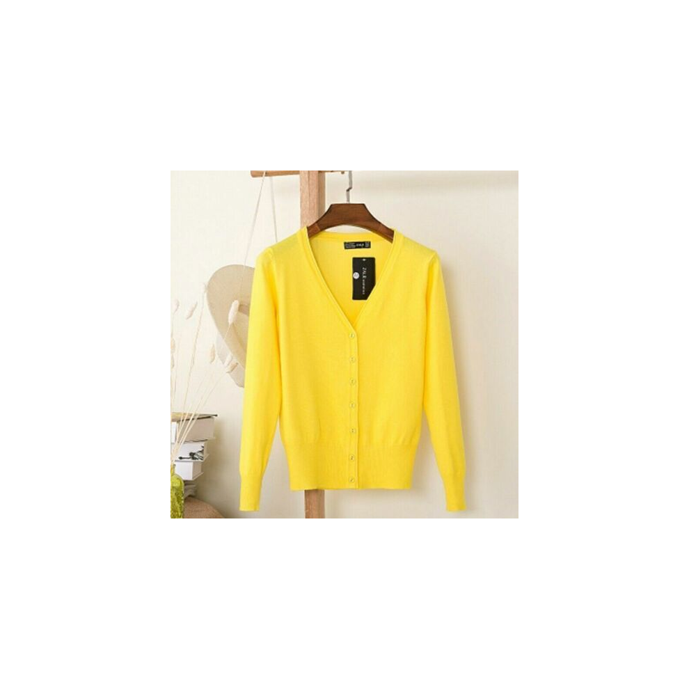 (Yellow, 6XL/UK22/24) Womens Cardigan Long Sleeve Ladies Knitted Top Outwear Cardigans Plus Size 8-24.