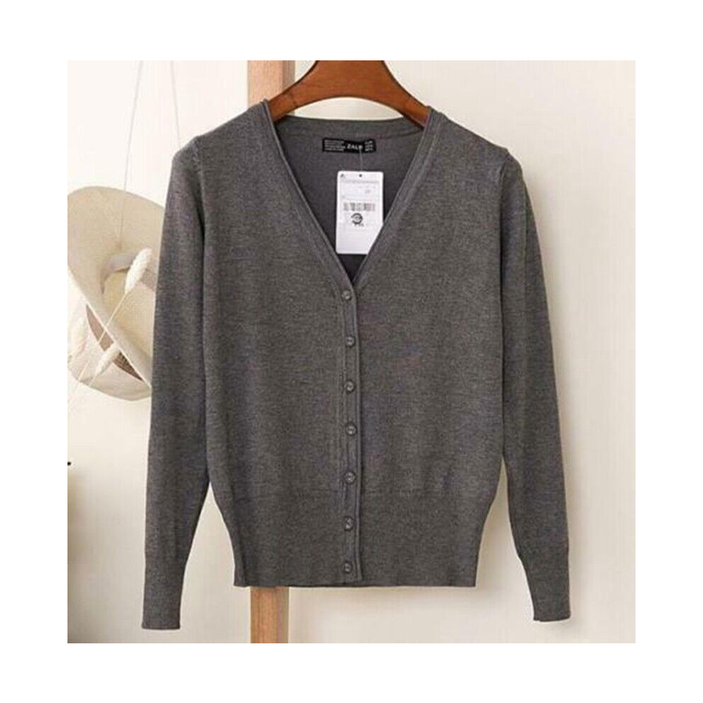 (Dark Grey, 2XL/UK16) Womens Cardigan Long Sleeve Ladies Knitted Top Outwear Cardigans Plus Size 8-24.