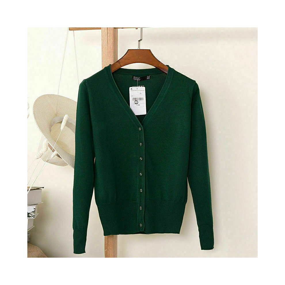 (Dark green, 5XL/UK20/22) Womens Cardigan Long Sleeve Ladies Knitted Top Outwear Cardigans Plus Size 8-24.