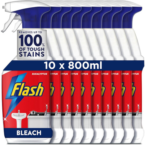Flash Flash Multi Purpose Bleach Cleaning Spray For Hard Surfaces 800ML x 10