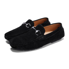 (Black, UK 10.5 = EUR 46) Men Suede Driving Loafers Leather Penny Shoes