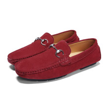 (Wine Red, UK 10 = EUR 45) Men Suede Driving Loafers Leather Penny Shoes