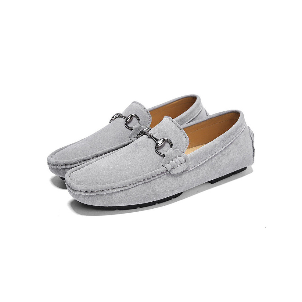 (Grey, UK 8.5 /UK 9 = EUR 43) Men Suede Driving Loafers Leather Penny Shoes