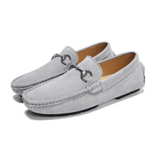 (Grey, UK 10 = EUR 45) Men Suede Driving Loafers Leather Penny Shoes