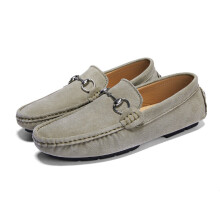 (Khaki, UK 10 = EUR 45) Men Suede Driving Loafers Leather Penny Shoes