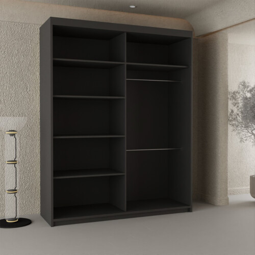 MN Furniture (Black, 180) Alberta Sliding Mirror Double Door Wardrobe 1
